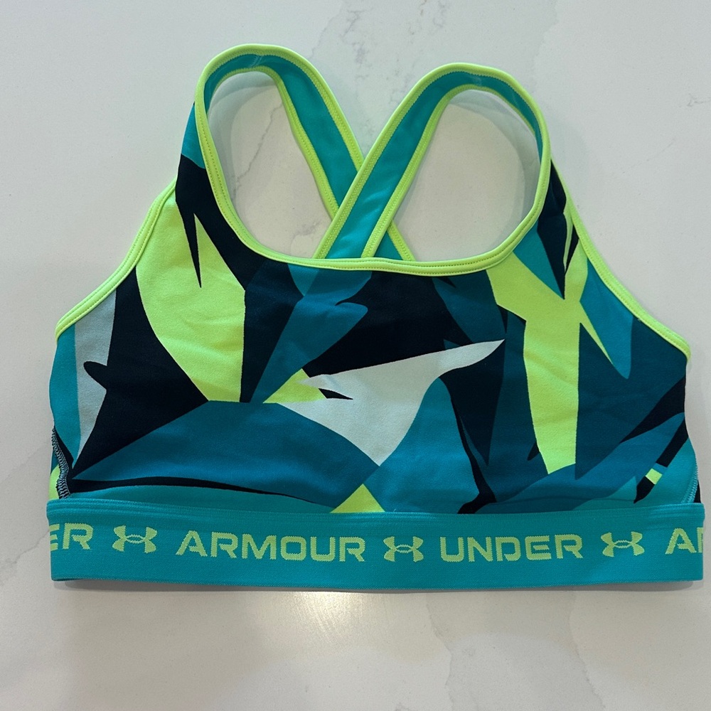 Under Armour Women's Abstract Sports Bra - Teal and Lime
